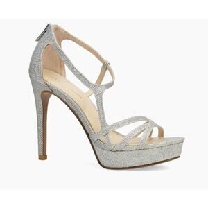 NEW Pella Moda Oneda Platform Sandal Heel Silver Metallic Stiletto Leather 9.5